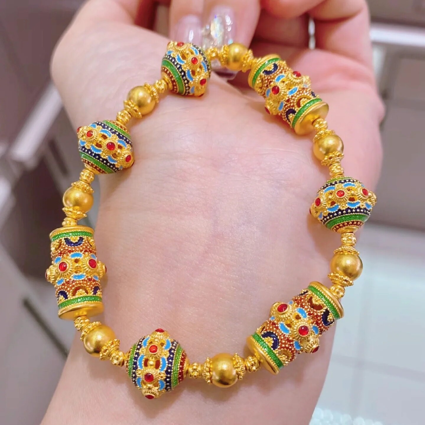 六福珠宝代购 福满传家系列满堂彩足金黄金手链手串 新款专柜正品