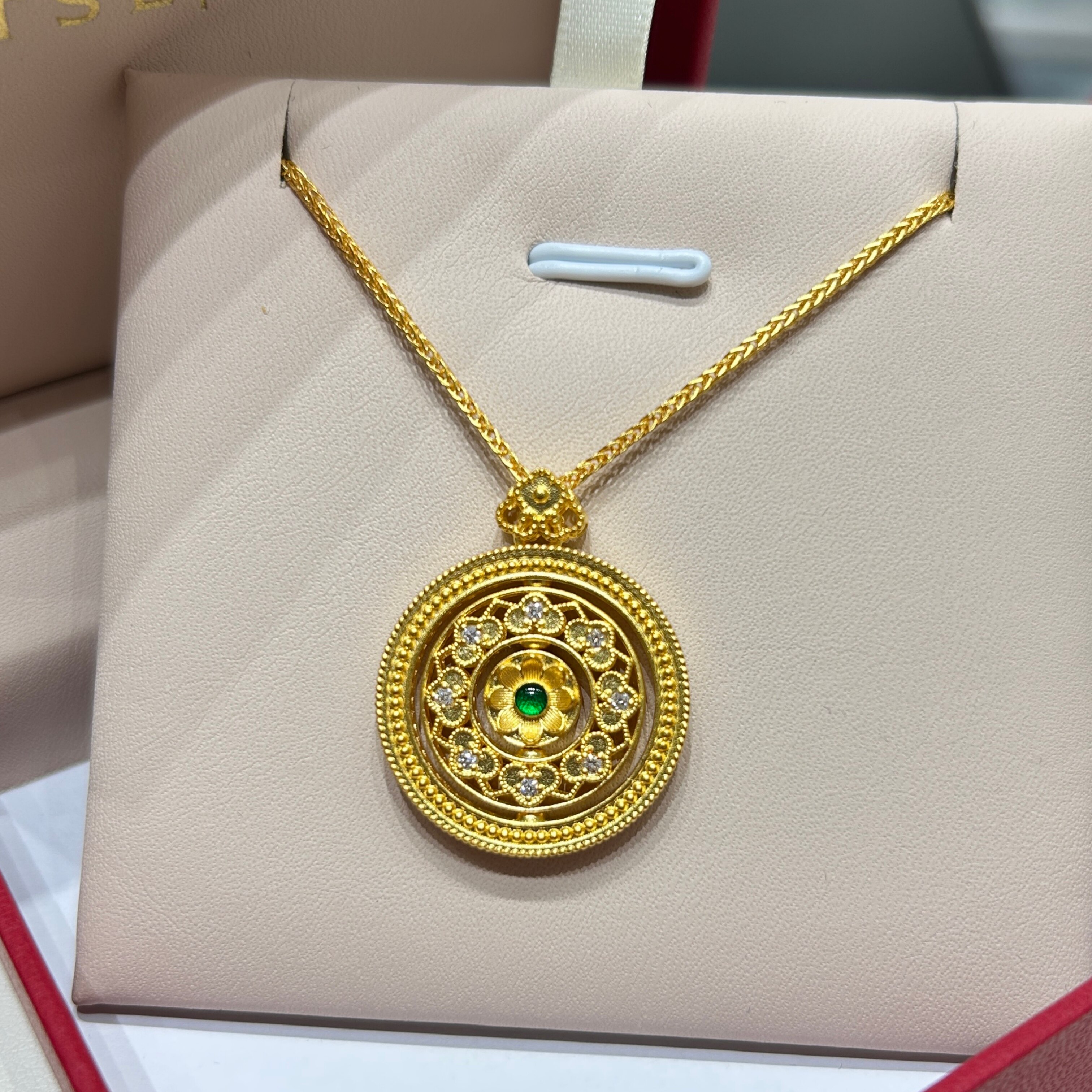 TSL谢瑞麟代购 足金999如意罗盘黄金钻石项链女 简约百搭专柜正品