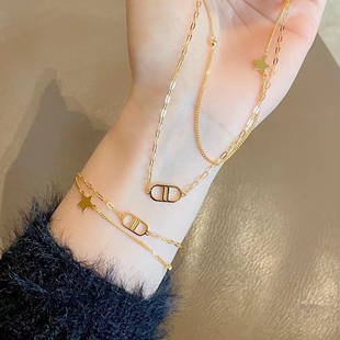 六福珠宝代购 足金999双层星星猪鼻子黄金手链 新款专柜正品