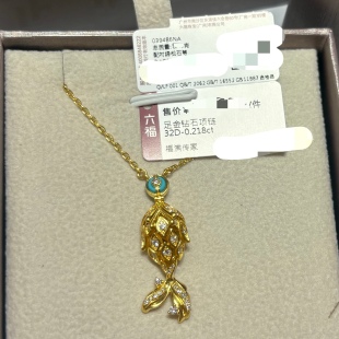 六福珠宝代购 福满传家系列年年有鱼足金黄钻石项链 时尚专柜正品