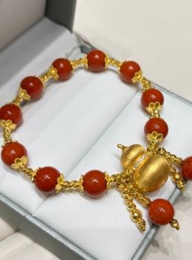 TSL谢瑞麟代购 足金999大葫芦黄金钻石手链手串女 点钻专柜正品