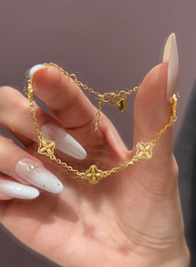 周大福手链代购 镂空四叶草足金黄金手链女 五花四叶草计价克减