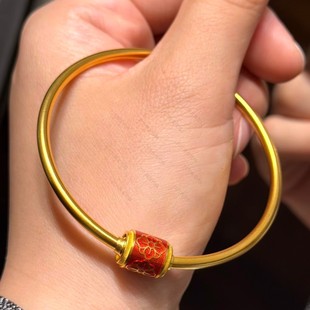 周大福代购 国韵传承系列黄金鎏彩格桑花足金手镯女 新款R39123