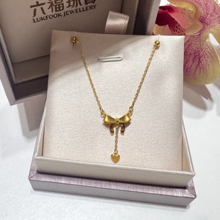 六福珠宝代购 蝴蝶结足金999黄金项链 新款专柜正品