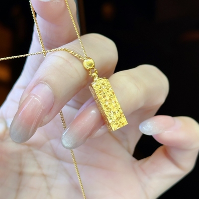 六福珠宝代购 四方来财足金碎碎冰小金条黄金项链 新款专柜正品