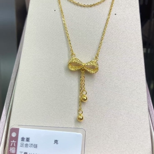 六福珠宝代购 蝴蝶结流苏足金999项链女款黄金项链 新款专柜正品