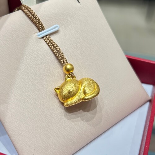 TSL谢瑞麟代购 足金999招财大猫猫黄金吊坠挂坠 专柜正品计价克减