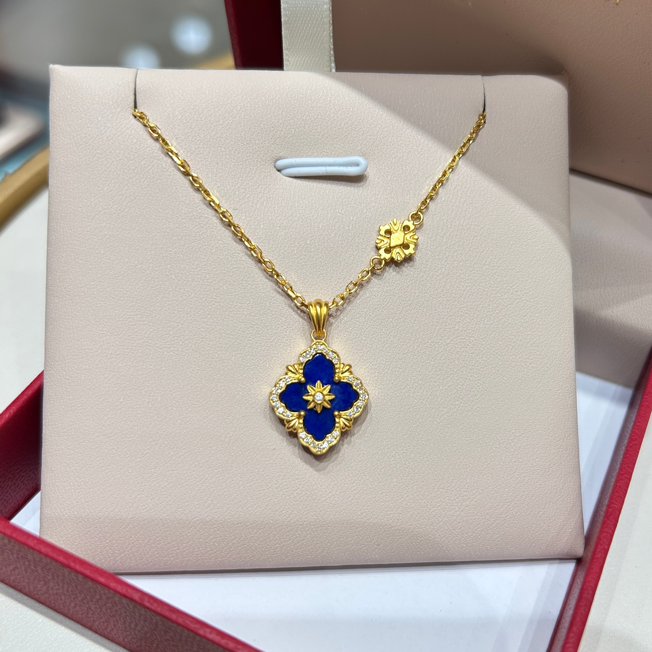 TSL谢瑞麟代购 紫色布契拉提足金黄金钻石项链女 镶钻四叶草正品