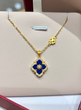 TSL谢瑞麟代购 紫色布契拉提足金黄金钻石项链女 镶钻四叶草正品