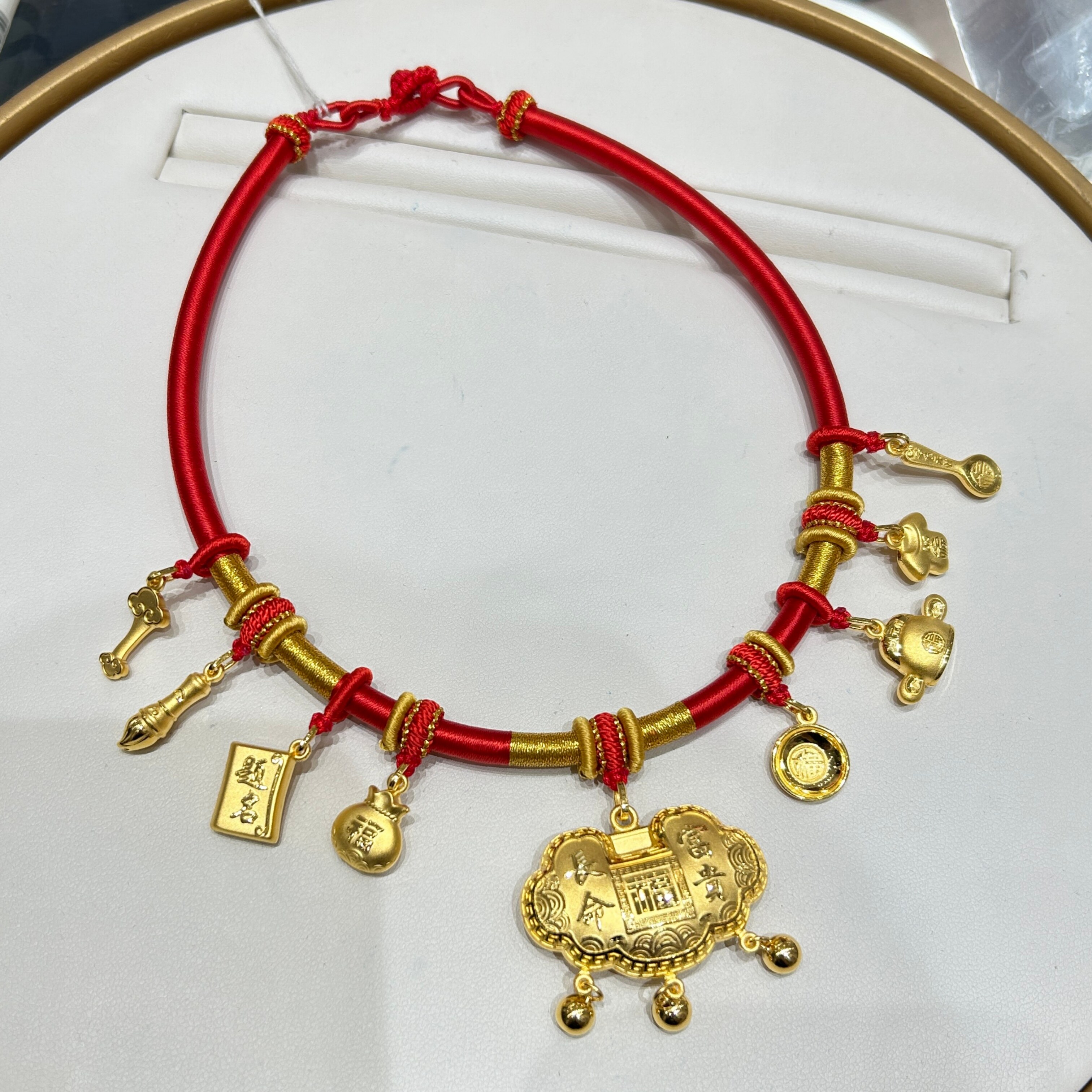 TSL谢瑞麟代购 足金999宝宝锁长命富贵福文曲黄金项链女 专柜正品