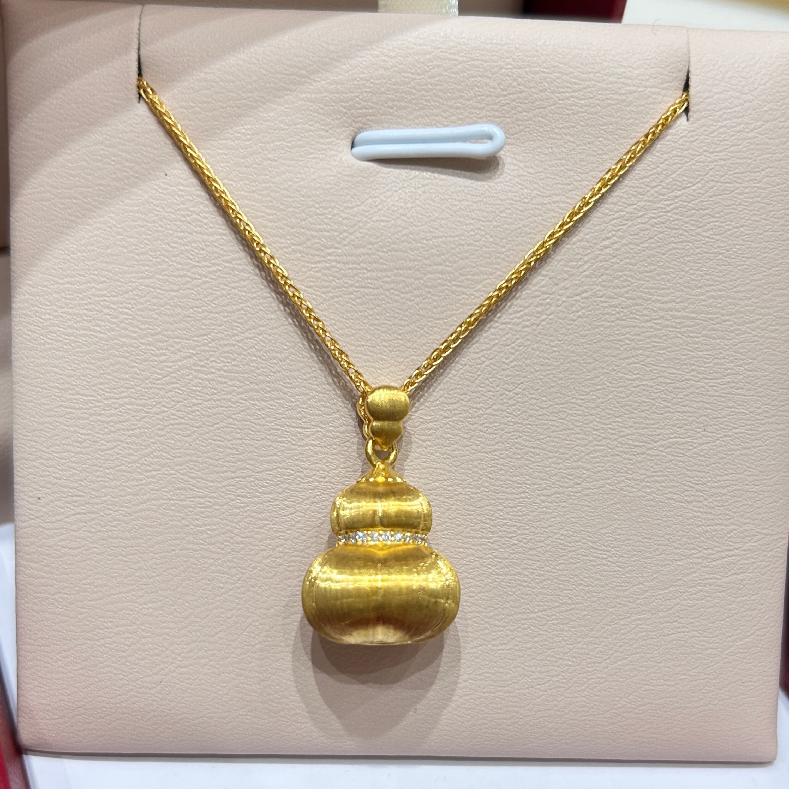TSL谢瑞麟代购 足金999点钻丝绒葫芦黄金钻石项链女 百搭专柜正品