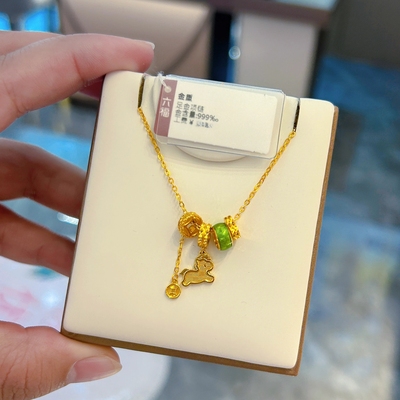 六福珠宝代购 小马向钱鎏彩生肖马足金999黄金项链 新款专柜正品