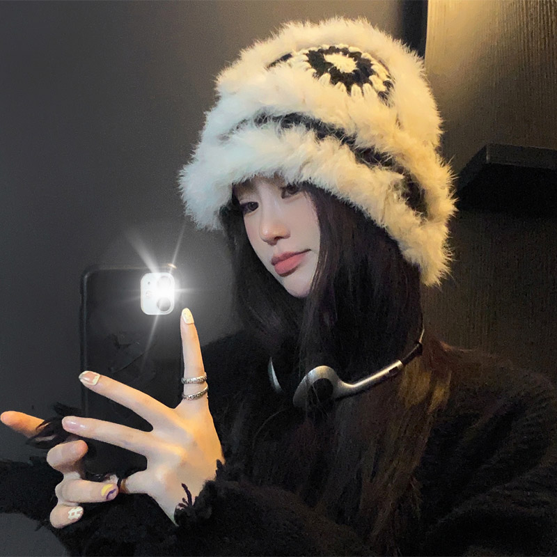 毛绒帽可爱女针织秋冬季
