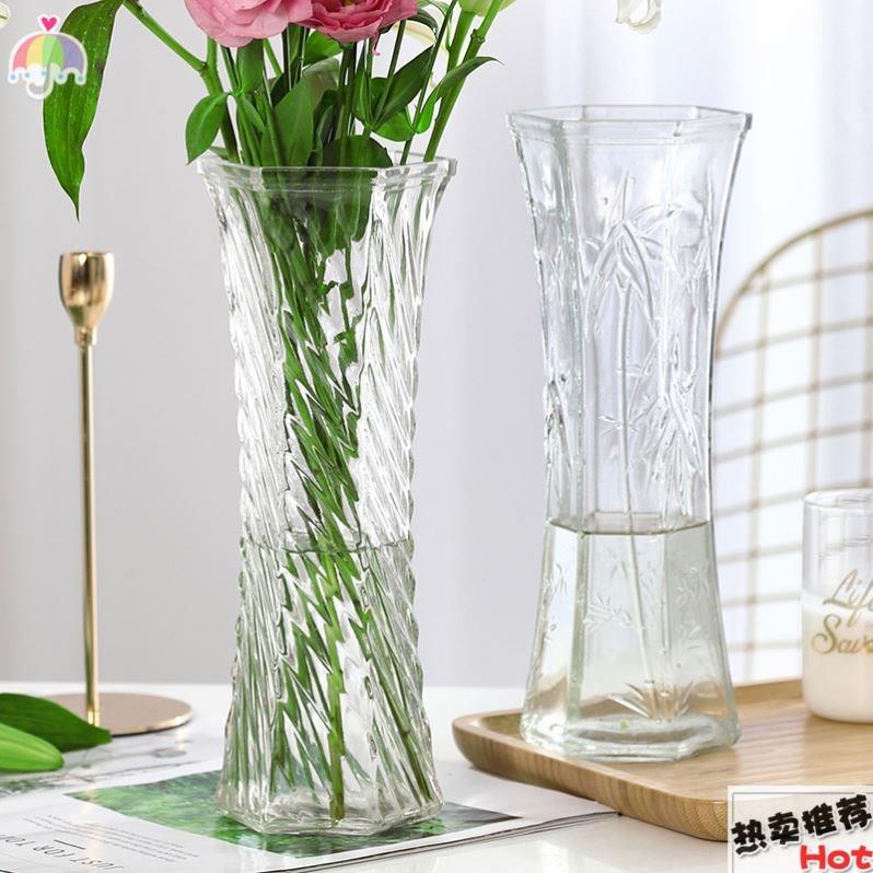 富贵竹专用大花瓶玻璃透明水养鲜花插花瓶摆件客厅一对高级感花器