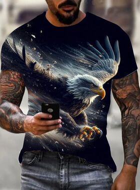 Loose 3D Eagle Pattern Printed T-shirt 宽松3d老鹰图案印花T恤