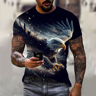 Loose 3D Eagle Pattern Printed T-shirt 宽松3d老鹰图案印花T恤
