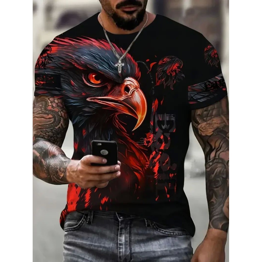 Eagle letter 3D digital printed T-shirt鹰字母3D数码印花T恤男