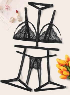 Sexy hollow out tight underwear set 性感镂空紧身内衣套装女士