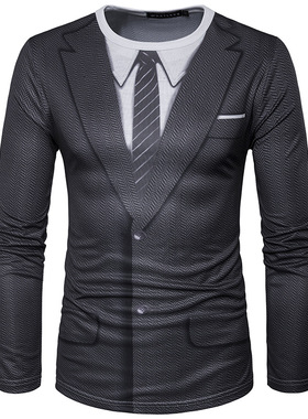 Fashion fake two 3D suit printed t-shirts假两件3D西装印花T恤