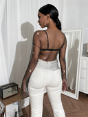 round 性感圆领长袖 necked sleeved Sexy top long mesh 网格上衣