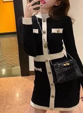 Xiaoxiangfeng French retro knitted dress小香风复古针织连衣裙