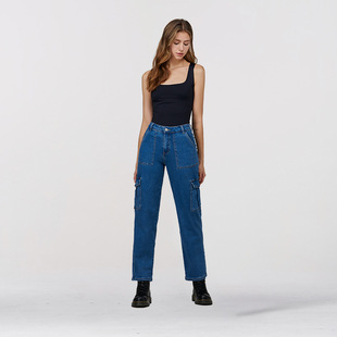 Solid color straight leg high waisted jeans 直筒高腰牛仔裤女