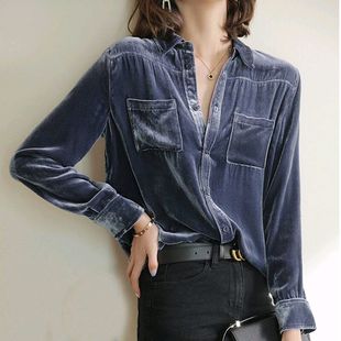 Stylish long-sleeved shirt with loose lapel 时尚宽松翻领衬衣