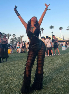 High Waist Perspective Mesh Flare Pants 高腰透视网纱喇叭裤女