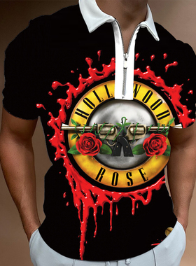 Lapel zipper fitted 3D printed shirt翻领拉链修身3D印花衬衫男