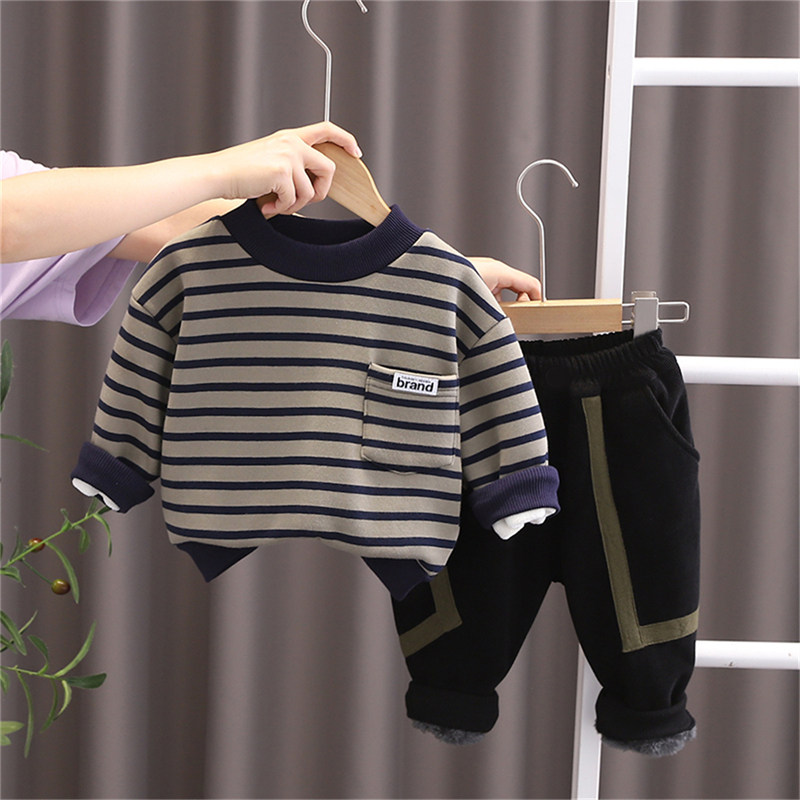 全棉纯棉男童秋冬装加绒套装女童卫衣2025新款加厚外套裤子冬季