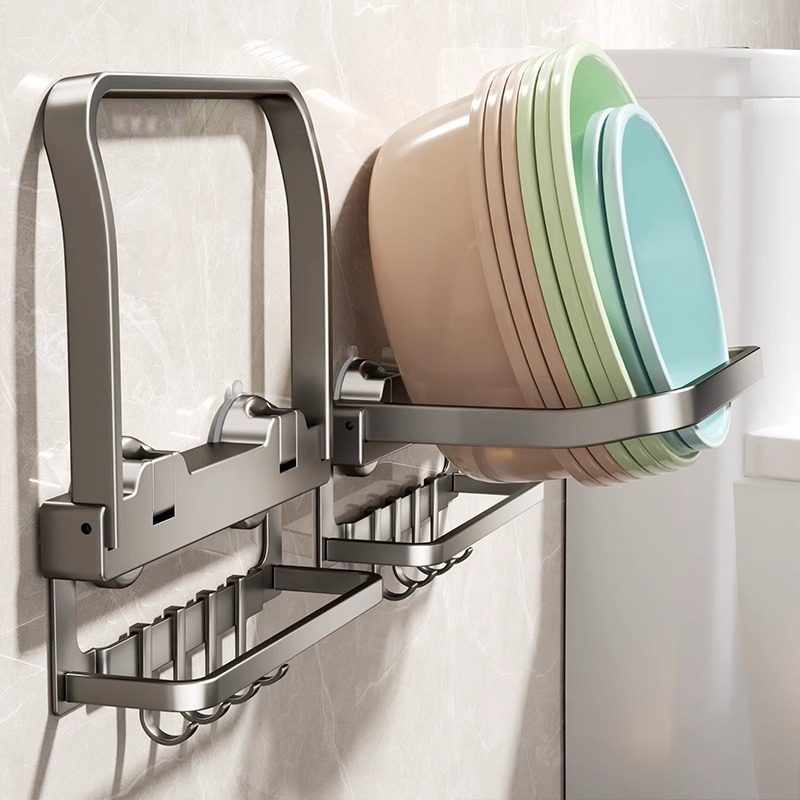 吸盘脸盆架壁挂免打孔浴室卫生间盆子收纳架面盆脚盆浴盆置物架子