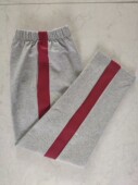 定做高初小学生浅灰色拼酒红宽杠校服裤 中性直筒休闲裤