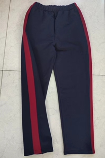 定制初中小学纯棉藏蓝色拼酒红宽杠校服裤 直筒