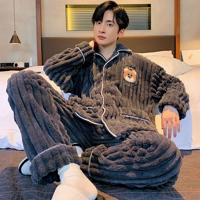 全棉纯棉印珊瑚绒睡衣男秋冬季天加绒加厚2025新款男士青少年男