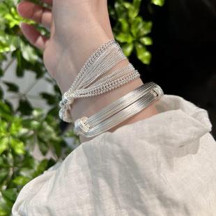 细款闪亮推拉拉丝手镯女轻奢气质高级感手环手链银饰