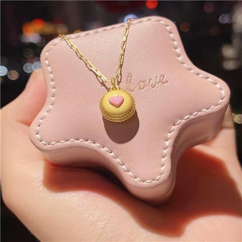 少女心马卡龙蜜粉金爱心项链女下午茶甜美可爱甜甜圈心形锁骨链女