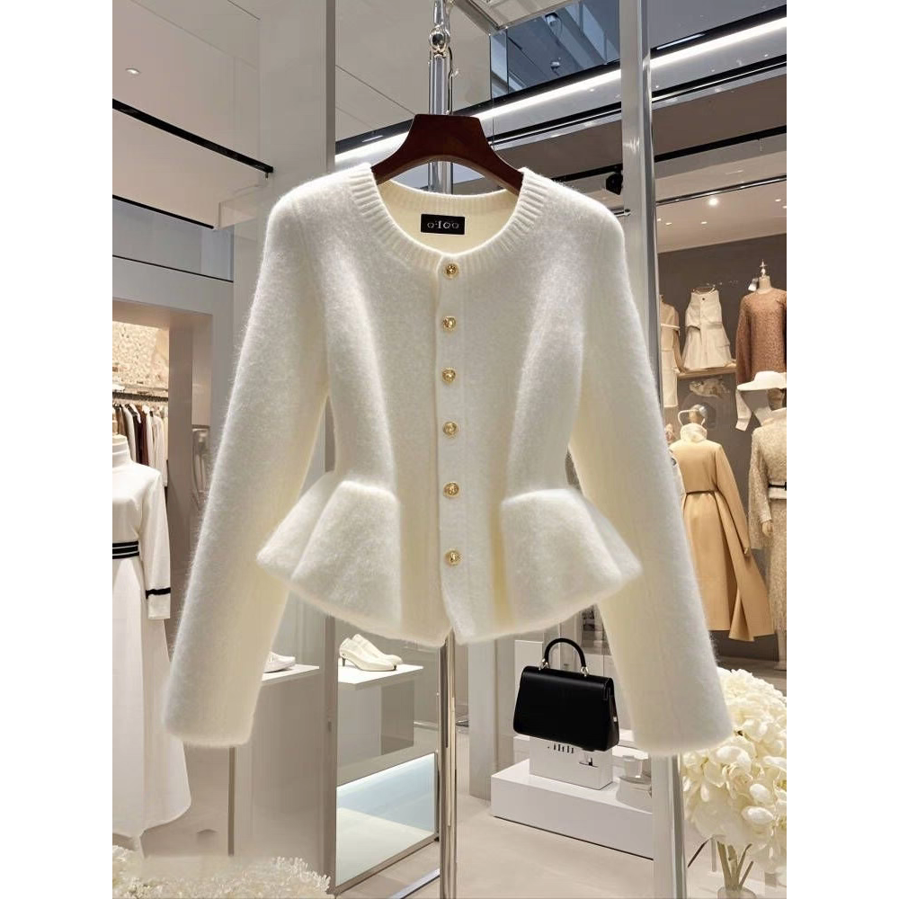 小香风白色毛衣开衫女高端设计感小众上衣气质收腰针织衫外套秋冬,女装/女士精品,毛针织衫,淘宝优惠券,粉丝福利购,淘宝优惠卷