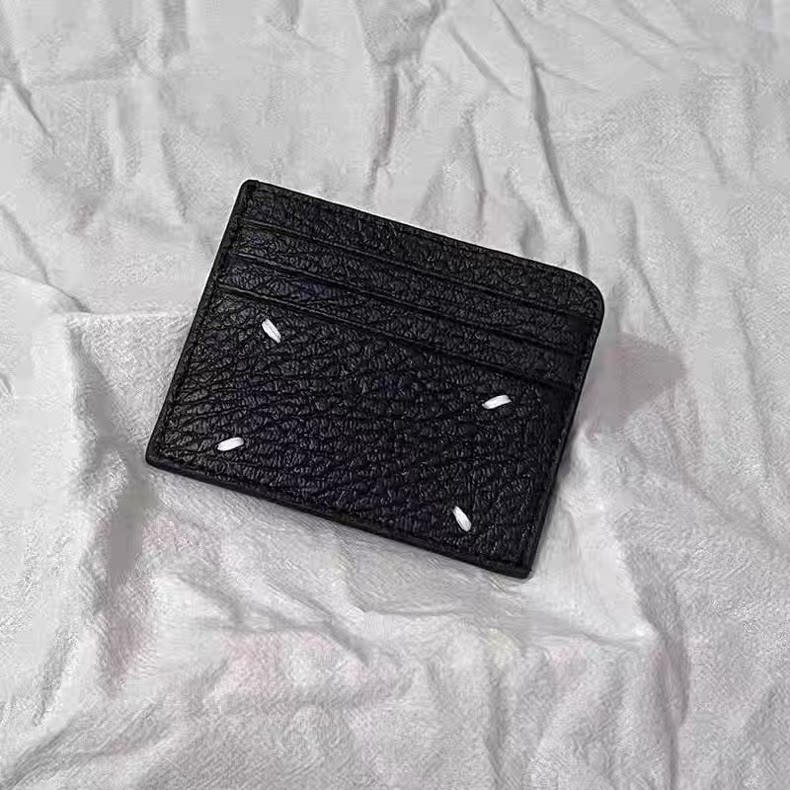 MMM风格 22ss经典四点缝线头层牛皮黑色圆形卡包多卡位零钱包