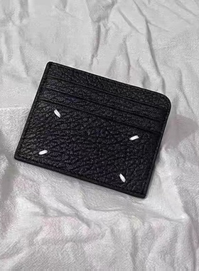 MMM风格 22ss经典四点缝线头层牛皮黑色圆形卡包多卡位零钱包