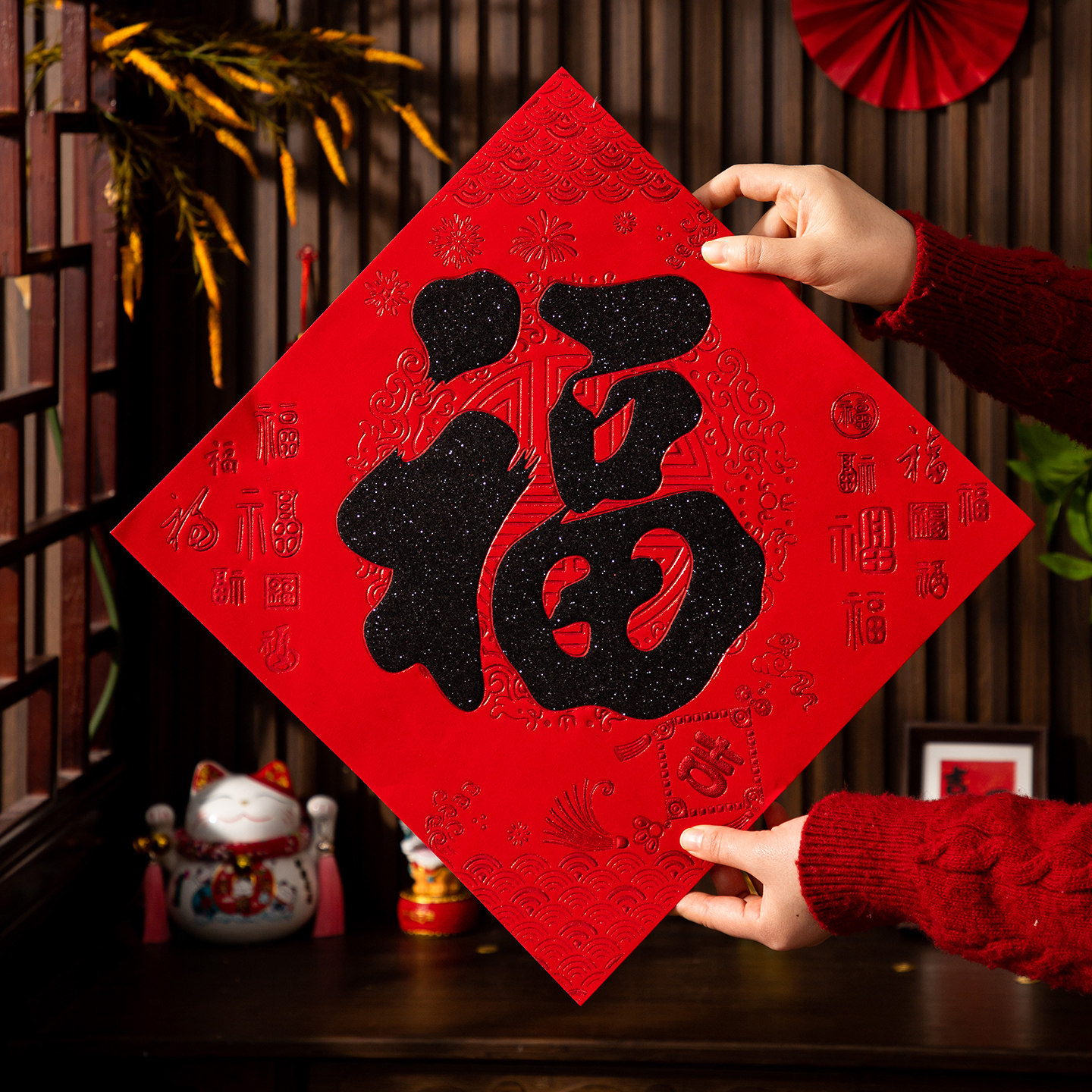 2026马年福字门贴植绒黑粉春节新年过年入户门福字贴门幅墙贴装饰,节庆用品/礼品,福字/窗花/窗贴,淘宝优惠券,粉丝福利购,淘宝优惠卷