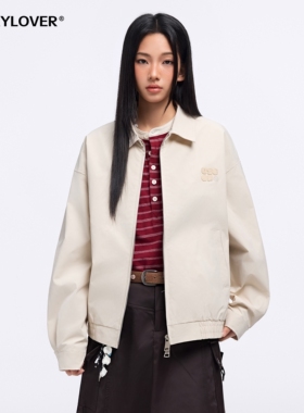 TODAYLOVER简约复古翻领短款夹克女春季休闲工装外套刺绣宽松上衣