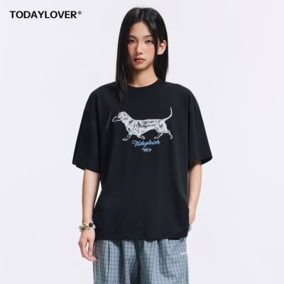 TODAYLOVER腊肠狗印花短袖T恤女