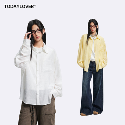 TODAYLOVER肌理感翻领长袖衬衫女夏季美式vibe休闲通勤情侣上衣潮
