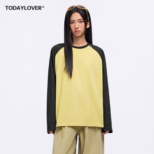 TODAYLOVER撞色插旗长袖T恤女
