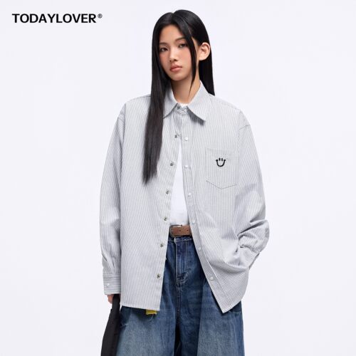 TODAYLOVER笑脸刺绣长袖衬衫女