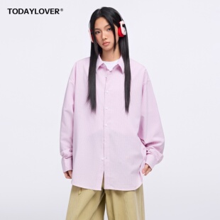 TODAYLOVER美式泡泡纱肌理感条纹衬衫女春季潮牌纯色宽松长袖衬衣
