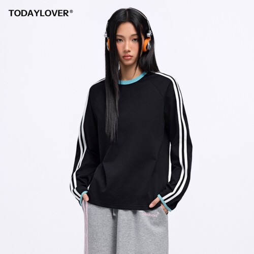 TODAYLOVER撞色条纹长袖T恤女