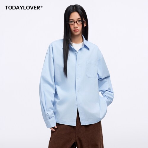TODAYLOVER复古纯棉长袖翻领衬衫