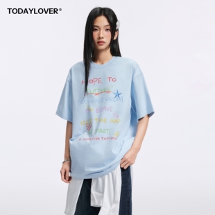 TODAYLOVER索罗娜短袖T恤女夏季美式潮牌速干凉感多巴胺印花体恤
