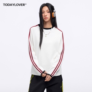 索罗娜圆领宽松上衣潮 T恤女春季 TODAYLOVER美式 复古撞色条纹长袖